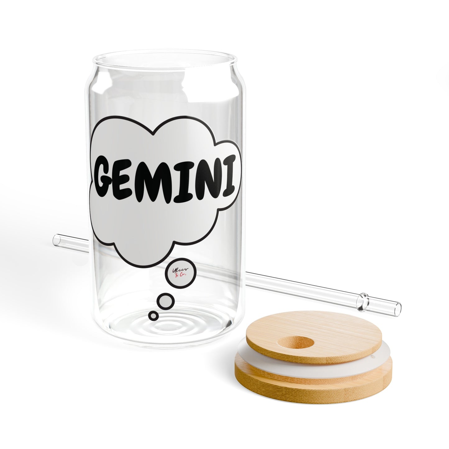 GEMINI ZODIAC SIGN ICED COFFEE GLASSES 16oz SIPPER GLASS IN THOUGHT BUBBLE HOROSCOPE GEMINI SIGN SIPPER GLASS BIRTHDAY GIFT FOR GEMINI ZODIAC SIGN