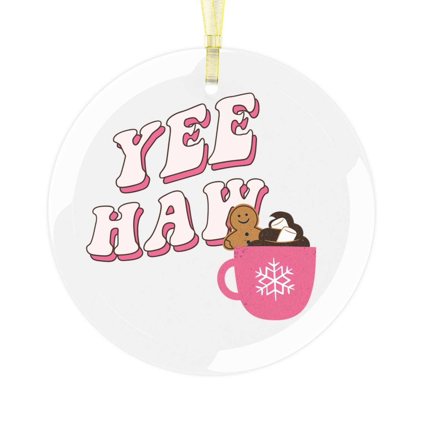 YEE HAW GINGERBREAD MAN IN HOT CHOCOLATE GLASS ORNAMENT FOR HOLIDAY DECORATION CHRISTMAS GIFT FOR DECORATION