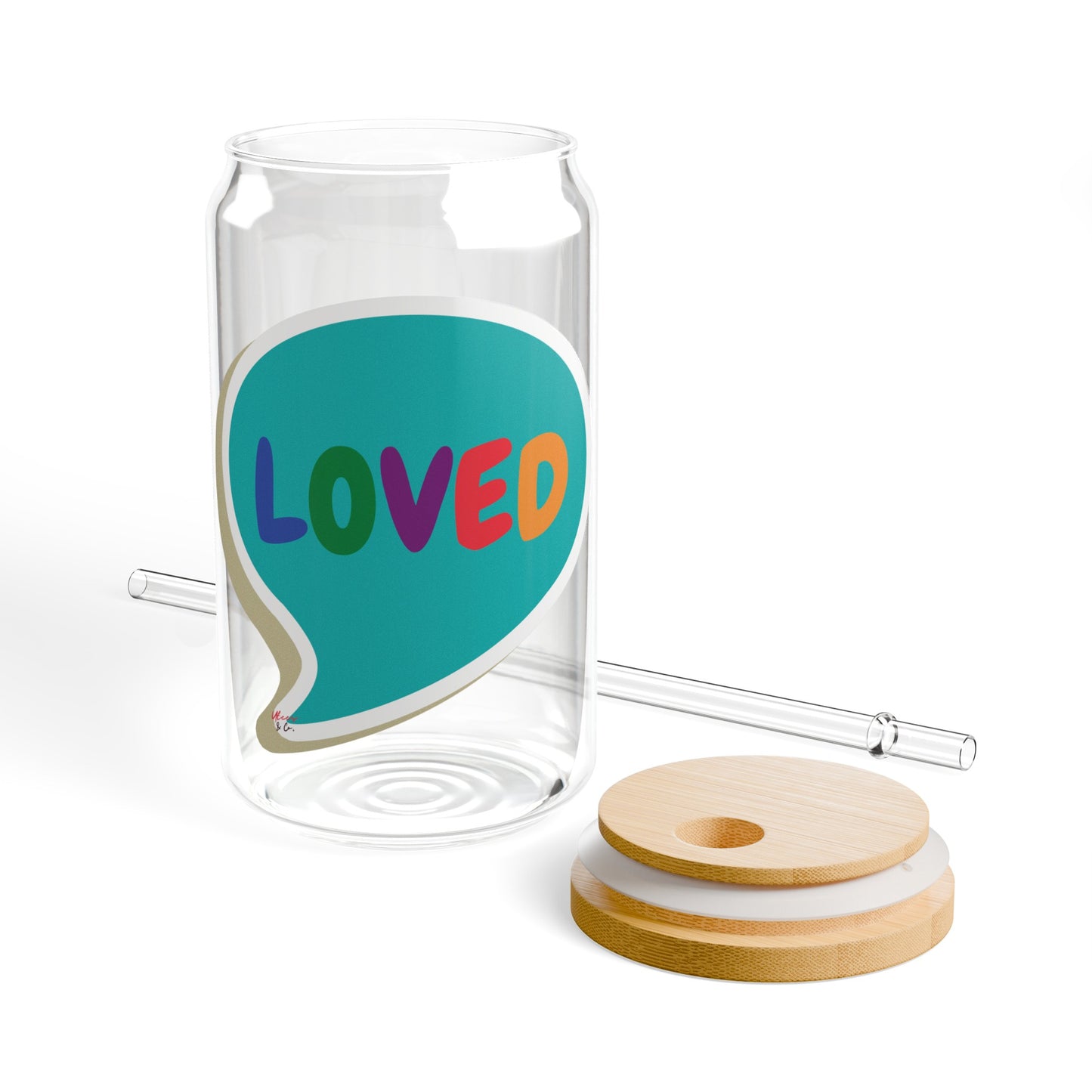 LOVED RAINBOW HAPPY PRIDE ICED COFFEE GLASSES IN SPEECH BUBBLE LGBTQ EQUALITY RAINBOW PRIDE MONTH HAPPY PRIDE SIPPER GLASS 16oz