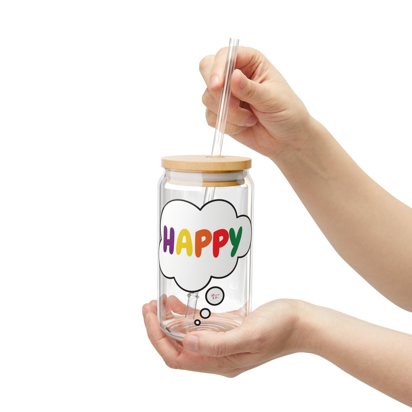 HAPPY PRIDE RAINBOW ICED COFFEE GLASSES IN THOUGHT BUBBLE LGBTQ EQUALITY RAINBOW PRIDE MONTH HAPPY PRIDE SIPPER GLASS 16oz