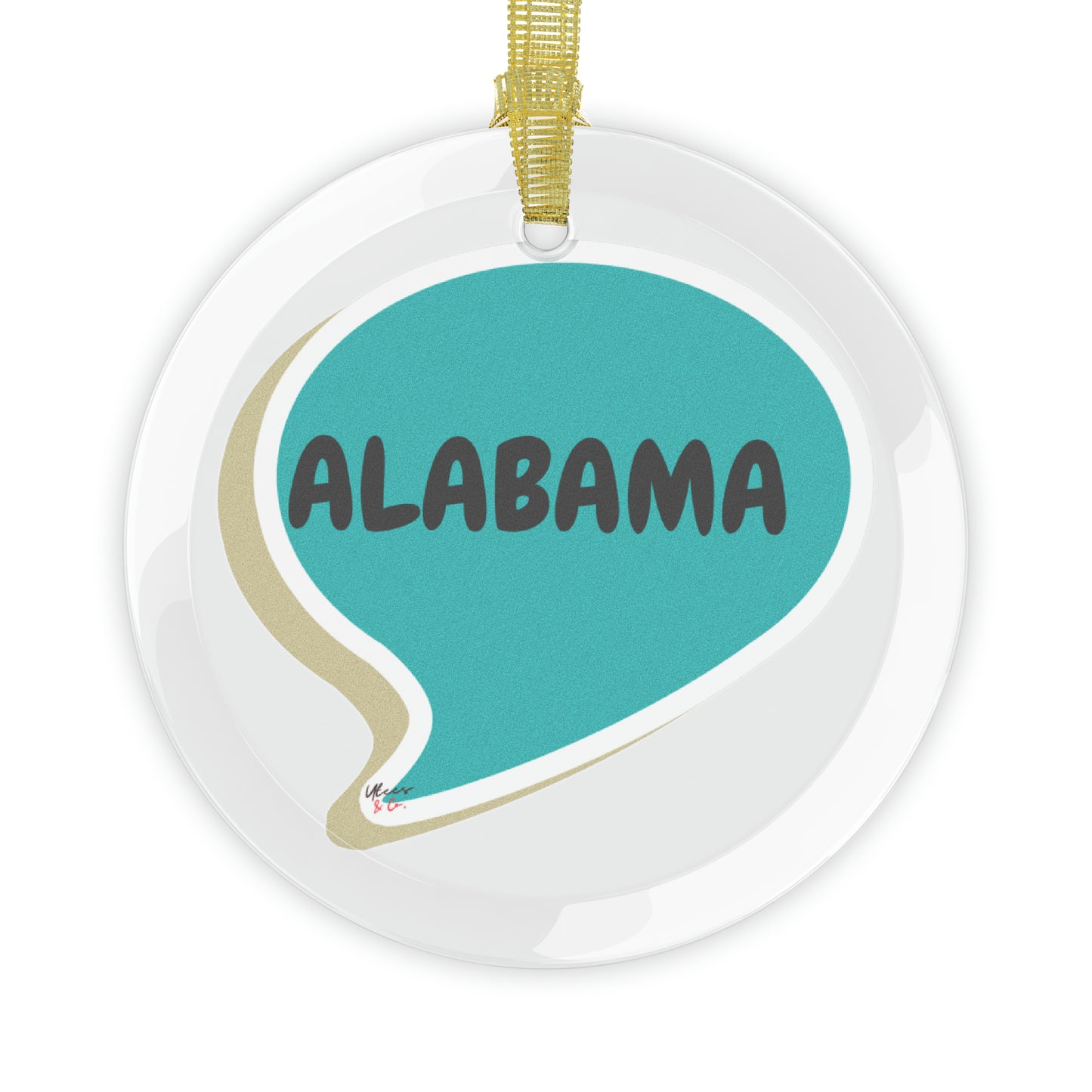 ALABAMA GLASS ORNAMENT IN SPEECH BUBBLE FOR FAVORITE STATE DECORATION FOR CHRISTMAS DECOR FOR HOLIDAY DECORATION