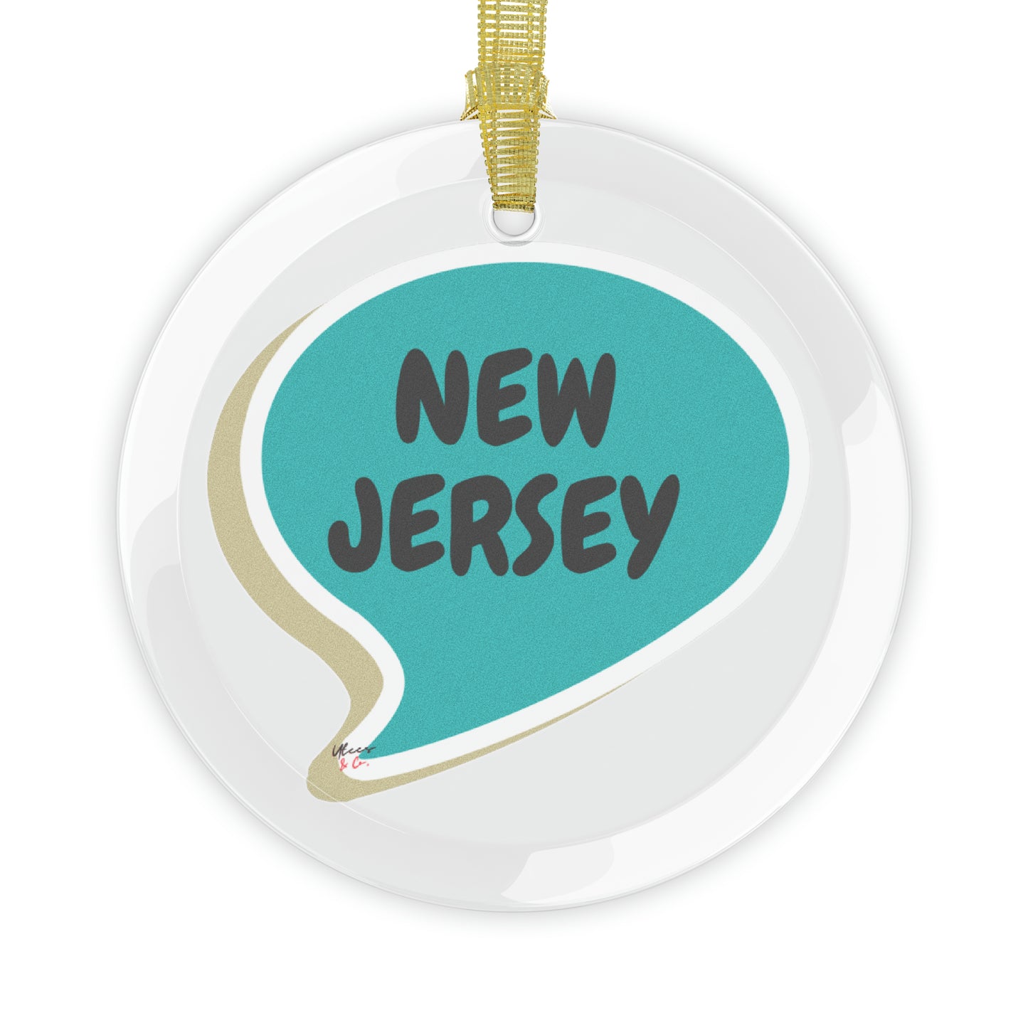 NEW JERSEY GLASS ORNAMENT IN SPEECH BUBBLE FOR FAVORITE STATE DECORATION FOR CHRISTMAS DECOR FOR HOLIDAY DECORATION