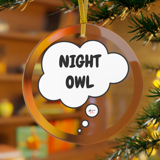 NIGHT OWL GLASS ORNAMENT IN THOUGHT BUBBLE FOR CHRISTMAS HOLIDAY DECORATION