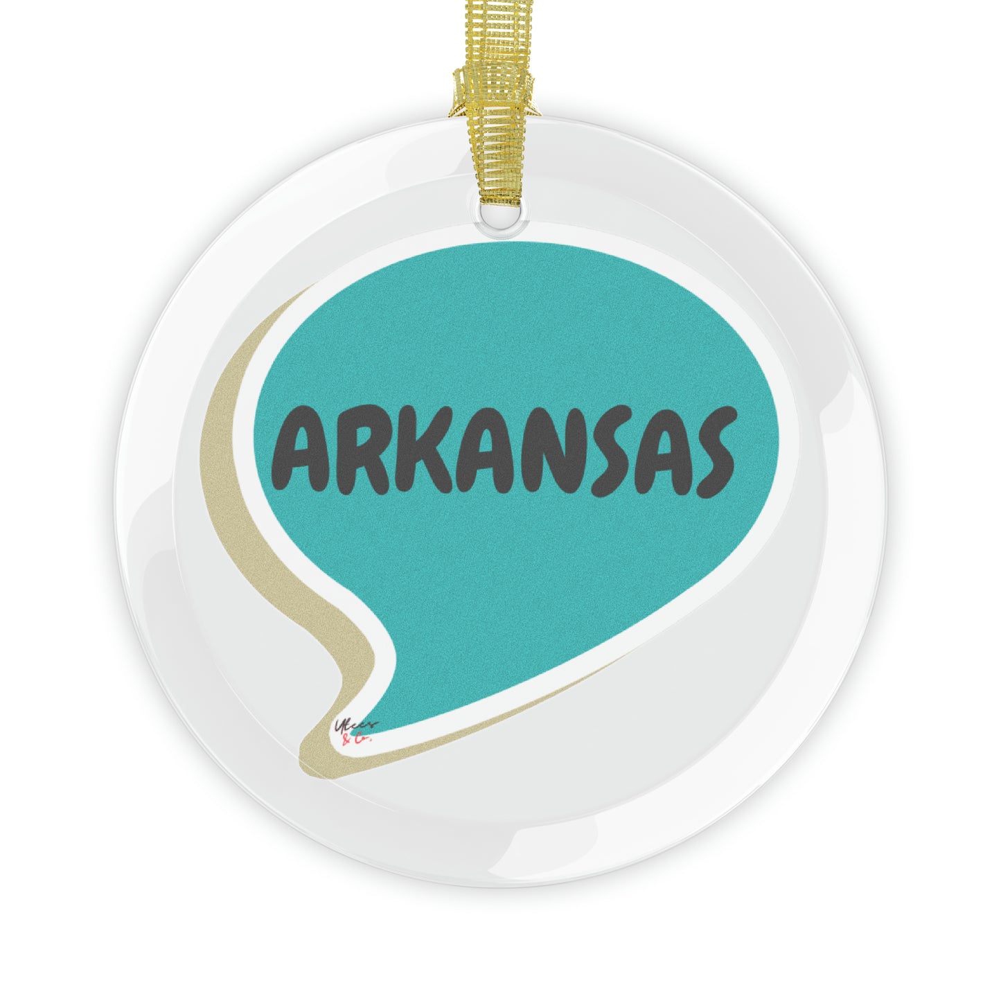 ARKANSAS GLASS ORNAMENT IN SPEECH BUBBLE FOR FAVORITE STATE DECORATION FOR CHRISTMAS DECOR FOR HOLIDAY DECORATION