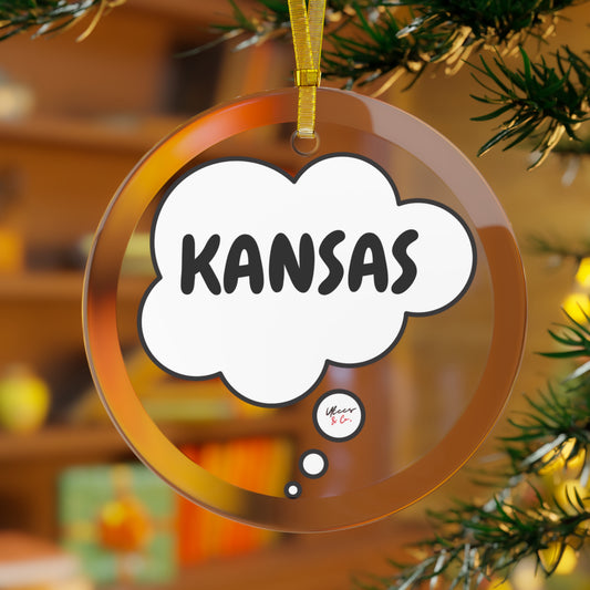 KANSAS GLASS ORNAMENT IN THOUGHT BUBBLE FOR FAVORITE STATE DECORATION FOR CHRISTMAS DECOR FOR HOLIDAY DECORATION