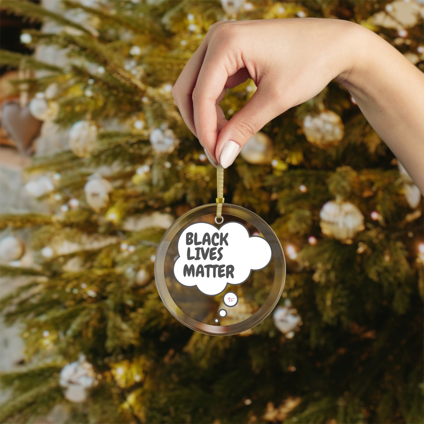 BLACK LIVES MATTER GLASS ORNAMENT IN THOUGHT BUBBLE BLM ORNAMENT BLACK LIVES MATTER HOLIDAY DECOR BLACK LIVES MATTER CHRISTMAS DECORATION