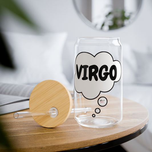 VIRGO ZODIAC SIGN ICED COFFEE GLASSES 16oz SIPPER GLASS IN THOUGHT BUBBLE HOROSCOPE VIRGO SIGN SIPPER GLASS BIRTHDAY GIFT FOR VIRGO ZODIAC SIGN