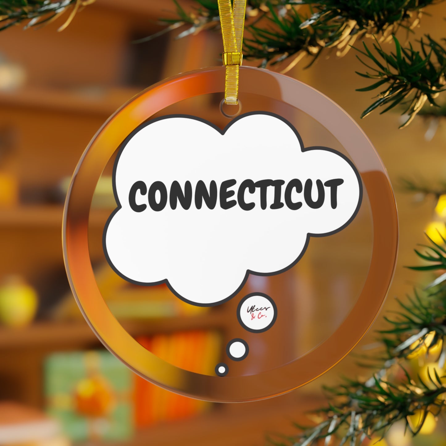 CONNECTICUT GLASS ORNAMENT IN THOUGHT BUBBLE FOR FAVORITE STATE DECORATION FOR CHRISTMAS DECOR FOR HOLIDAY DECORATION