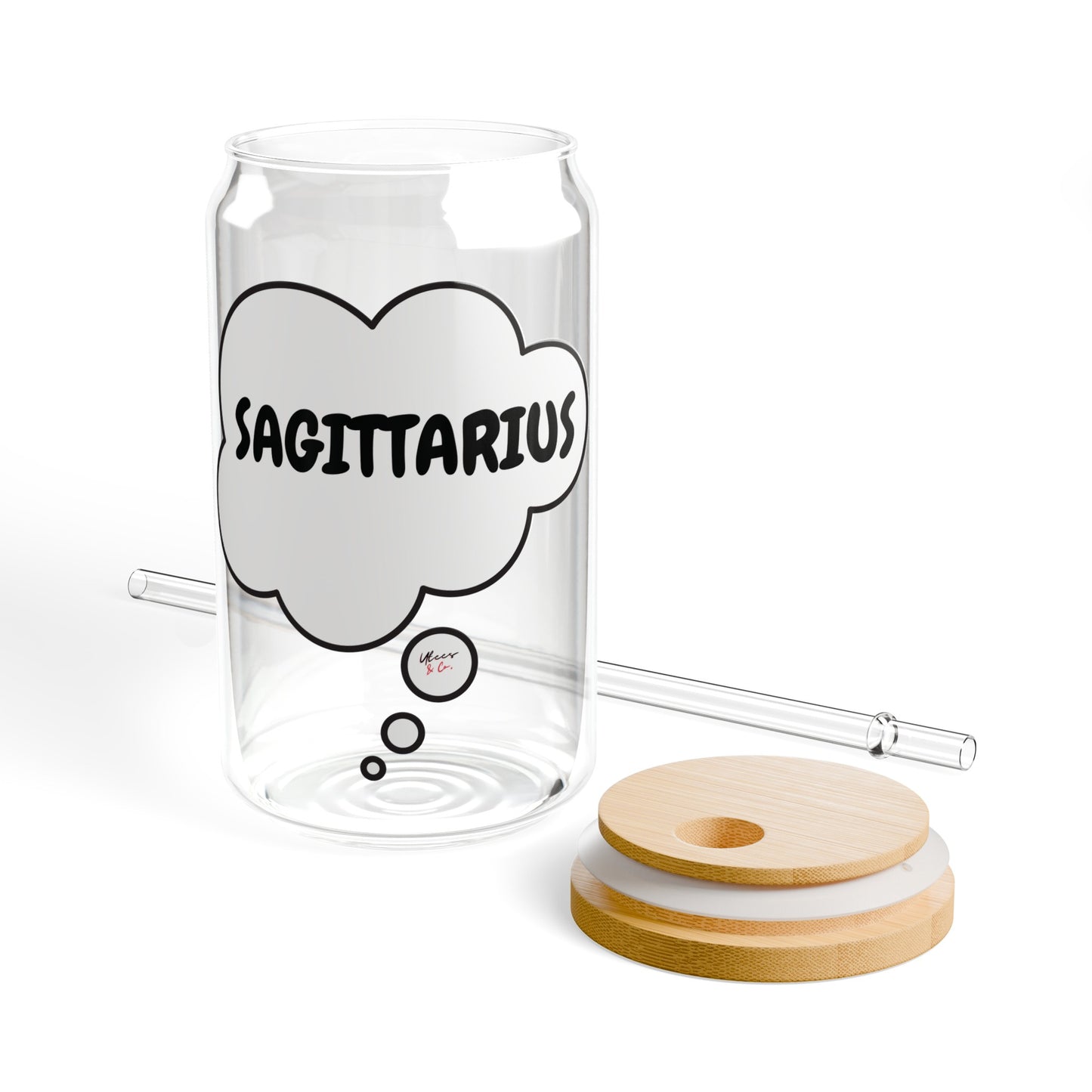 SAGITTARIUS ZODIAC SIGN ICED COFFEE GLASSES 16oz SIPPER GLASS IN THOUGHT BUBBLE HOROSCOPE SAGITTARIUS SIGN SIPPER GLASS BIRTHDAY GIFT FOR SAGITTARIUS ZODIAC SIGN