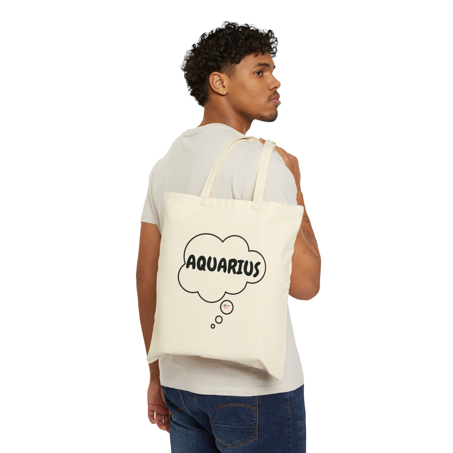 AQUARIUS ZODIAC SIGN COTTON CANVAS TOTE BAG IN THOUGHT BUBBLE AQUARIUS HOROSCOPE ASTRONOMY SIGN TOTE BAG