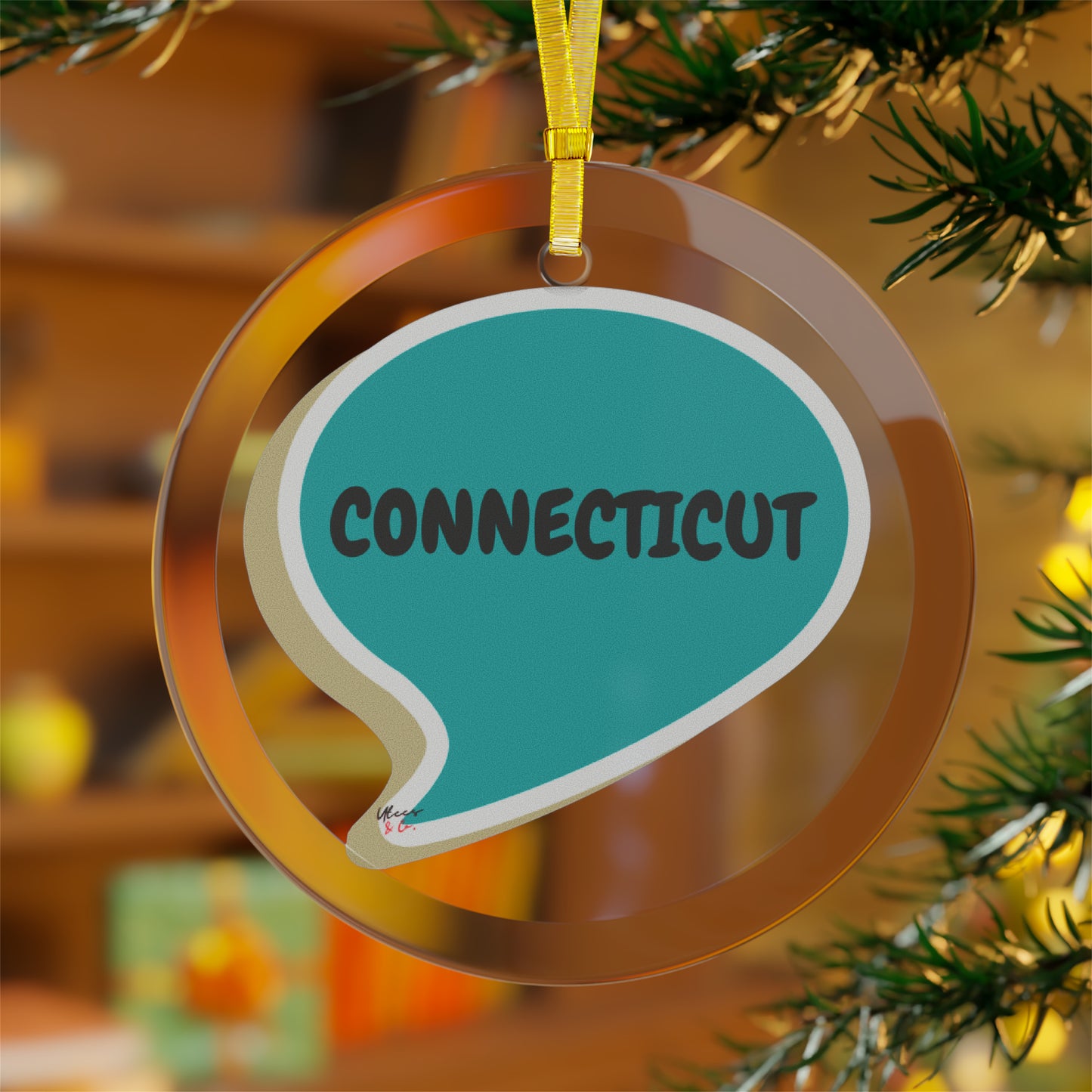 CONNECTICUT GLASS ORNAMENT IN SPEECH BUBBLE FOR FAVORITE STATE DECORATION FOR CHRISTMAS DECOR FOR HOLIDAY DECORATION