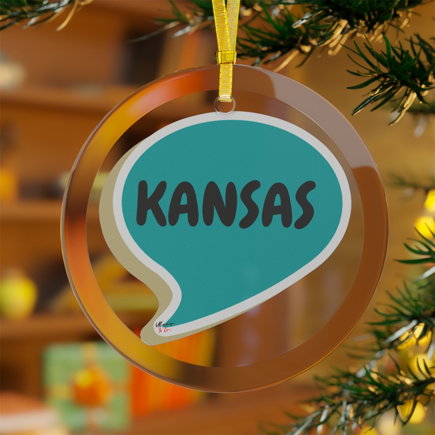 KANSAS GLASS ORNAMENT IN SPEECH BUBBLE FOR FAVORITE STATE DECORATION FOR CHRISTMAS DECOR FOR HOLIDAY DECORATION