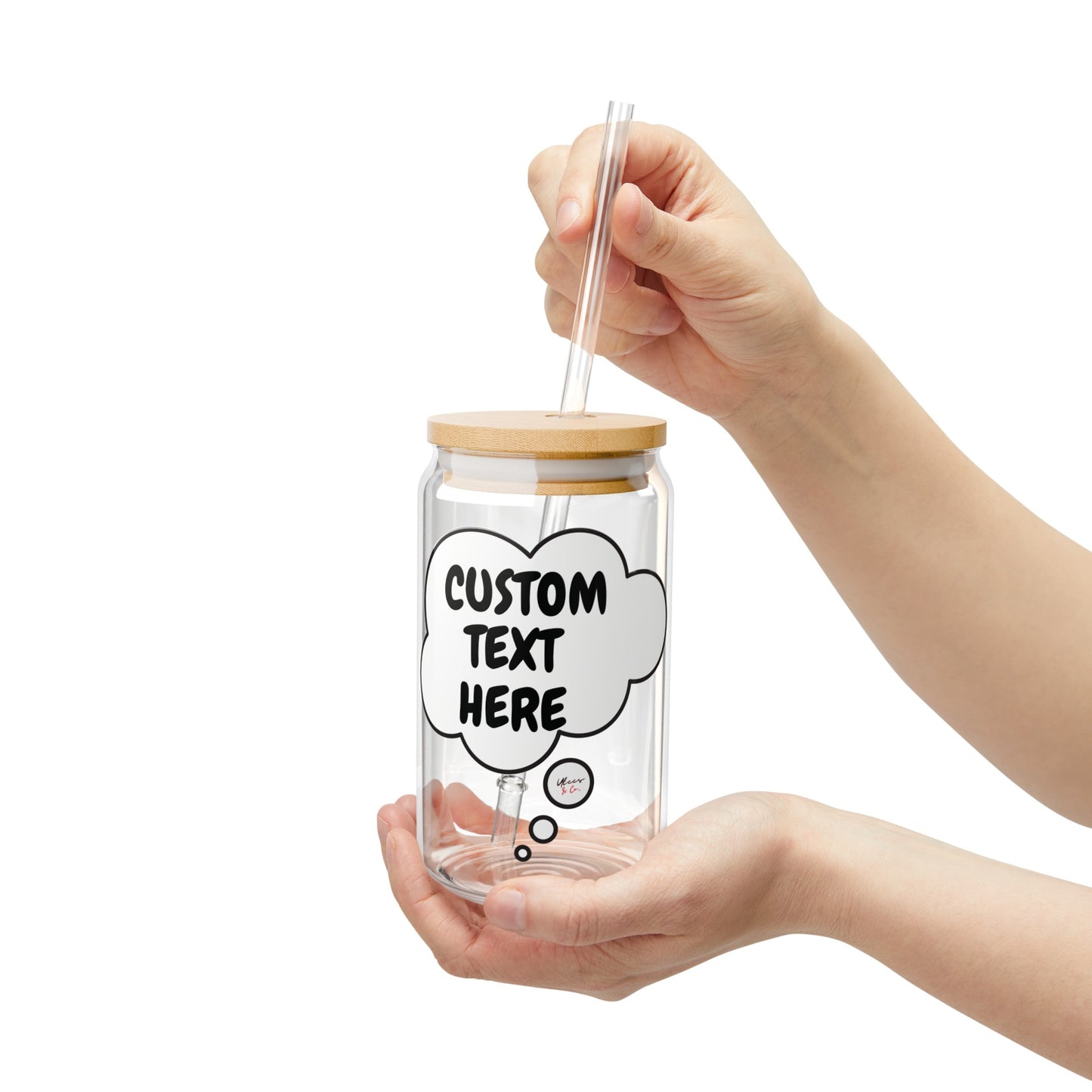 PERSONALIZE ICED COFFEE GLASS IN THOUGHT BUBBLE CUSTOMIZE SIPPER GLASS 16oz CUSTOM GIFT