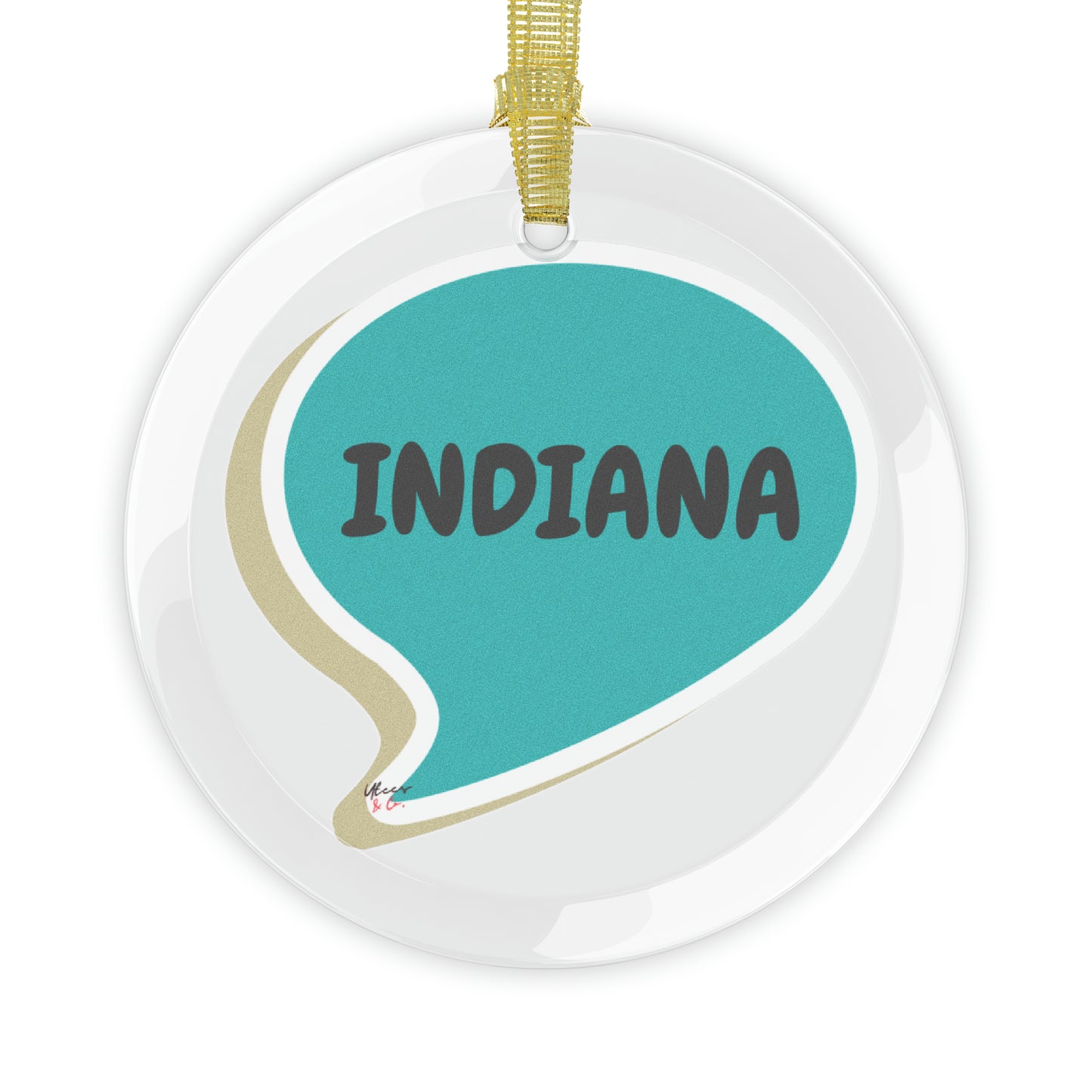 INDIANA GLASS ORNAMENT IN SPEECH BUBBLE FOR FAVORITE STATE DECORATION FOR CHRISTMAS DECOR FOR HOLIDAY DECORATION