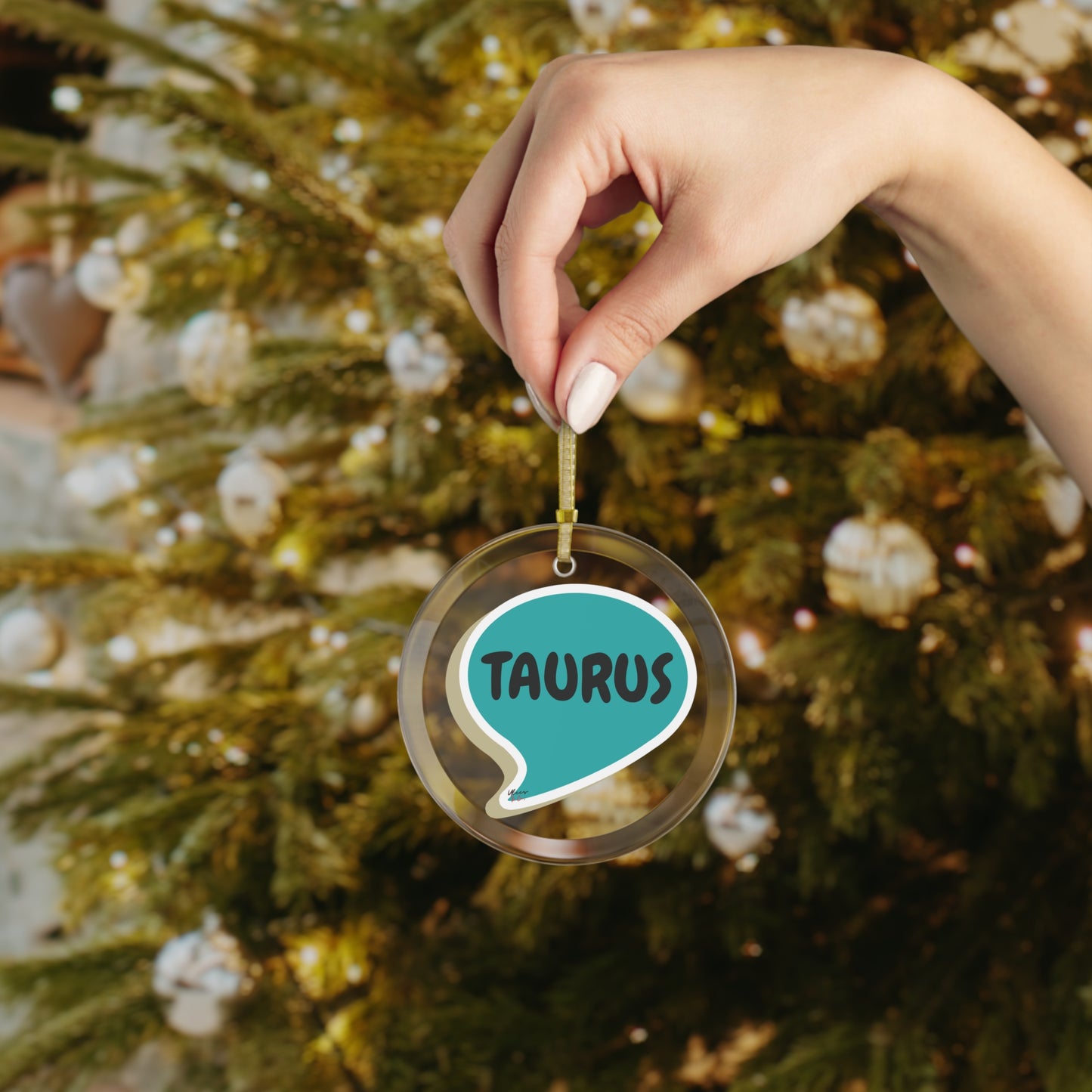 TAURUS ZODIAC SIGN  GLASS ORNAMENTS SPEECH BUBBLE HOROSCOPE BIRTHDAY SIGNS TAURUS SYMBOLS CHRISTMAS TREE ORNAMENT HOLIDAY GIFT ZODIAC TAURUS ORNAMENTS