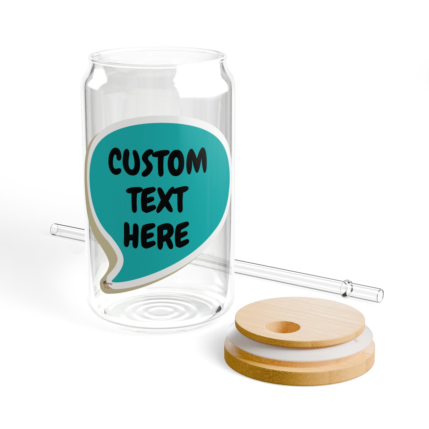 PERSONALIZE ICED COFFEE GLASS IN SPEECH BUBBLE CUSTOMIZE SIPPER GLASS 16oz CUSTOM GIFT