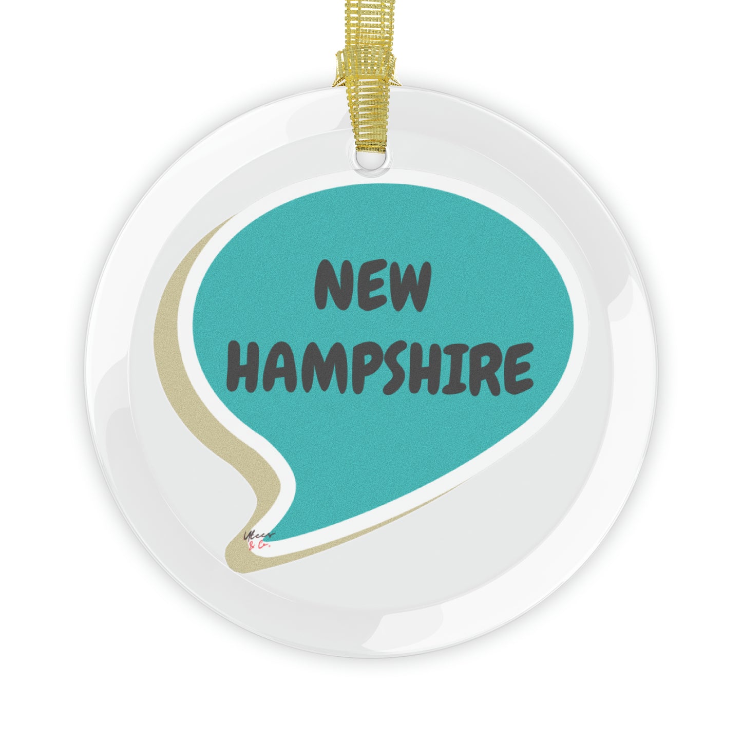 NEW HAMPSHIRE GLASS ORNAMENT IN SPEECH BUBBLE FOR FAVORITE STATE DECORATION FOR CHRISTMAS DECOR FOR HOLIDAY DECORATION