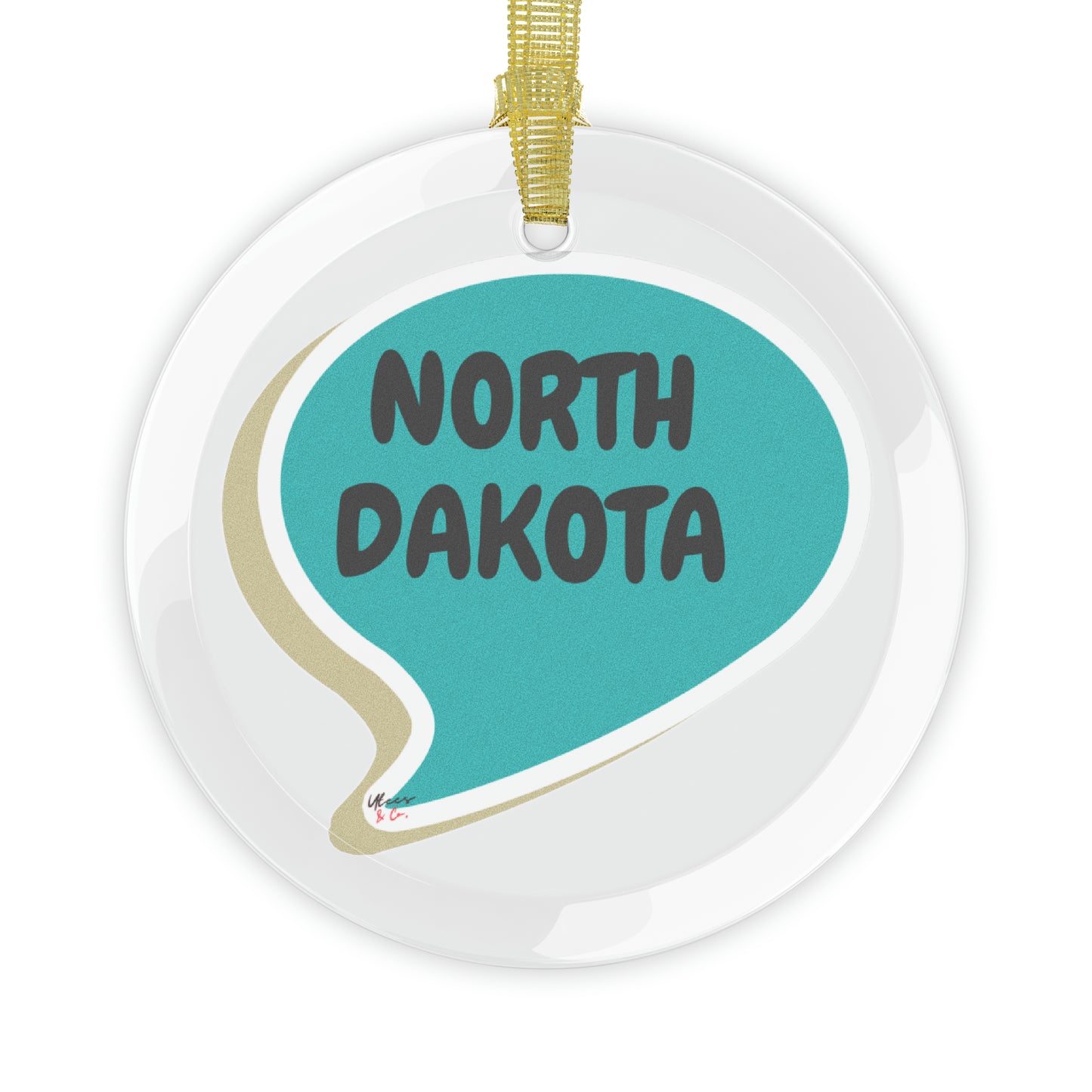 NORTH DAKOTA GLASS ORNAMENT IN SPEECH BUBBLE FOR FAVORITE STATE DECORATION FOR CHRISTMAS DECOR FOR HOLIDAY DECORATION