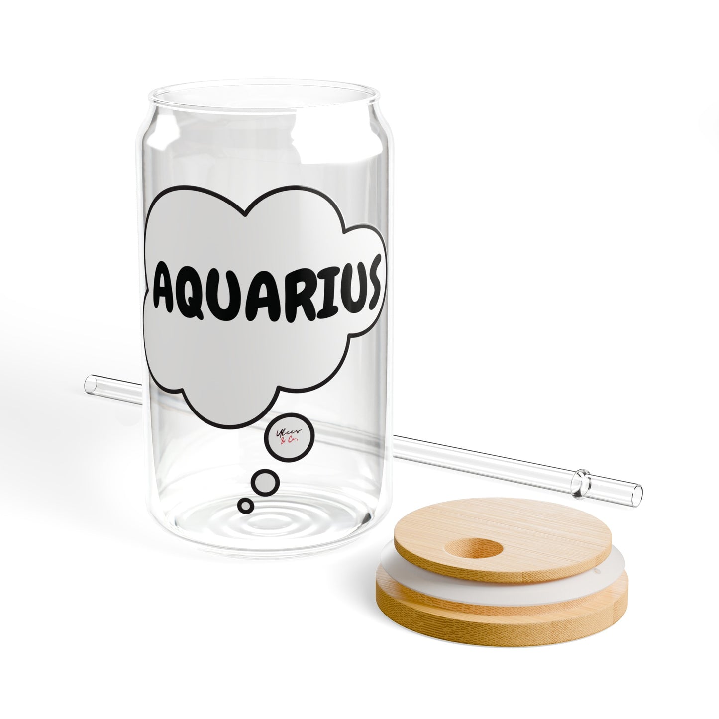 AQUARIUS ZODIAC SIGN ICED COFFEE GLASSES 16oz SIPPER GLASS IN THOUGHT BUBBLE HOROSCOPE AQUARIUS SIGN SIPPER GLASS BIRTHDAY GIFT FOR AQUARIUS ZODIAC SIGN