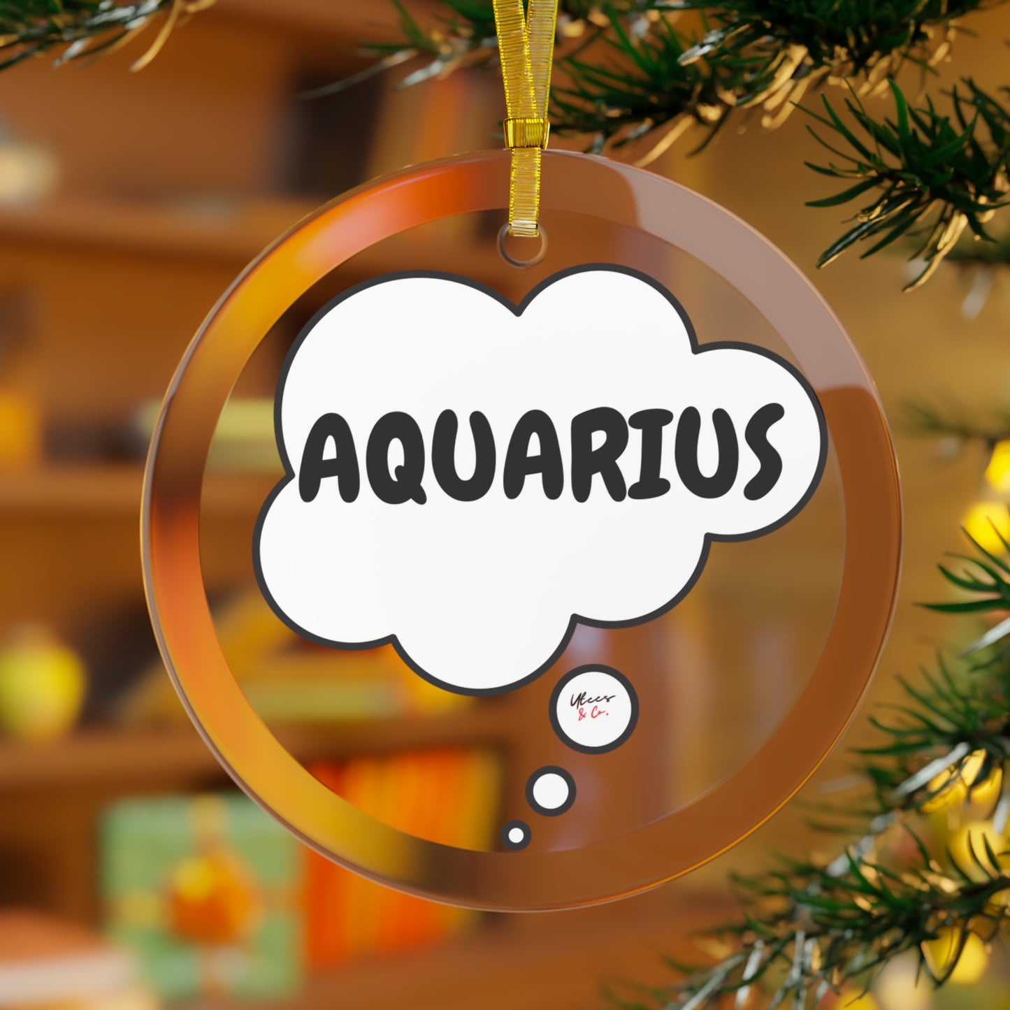 AQUARIUS ZODIAC SIGN GIFT FOR HOLIDAY CHRISTMAS DECORATIONS GLASS CHRISTMAS ORNAMENT THOUGHT BUBBLE AQUARIUS BIRTHDAY SIGN HOME DECORATING FOR HOLIDAYS HOROSCOPE SYMBOLS