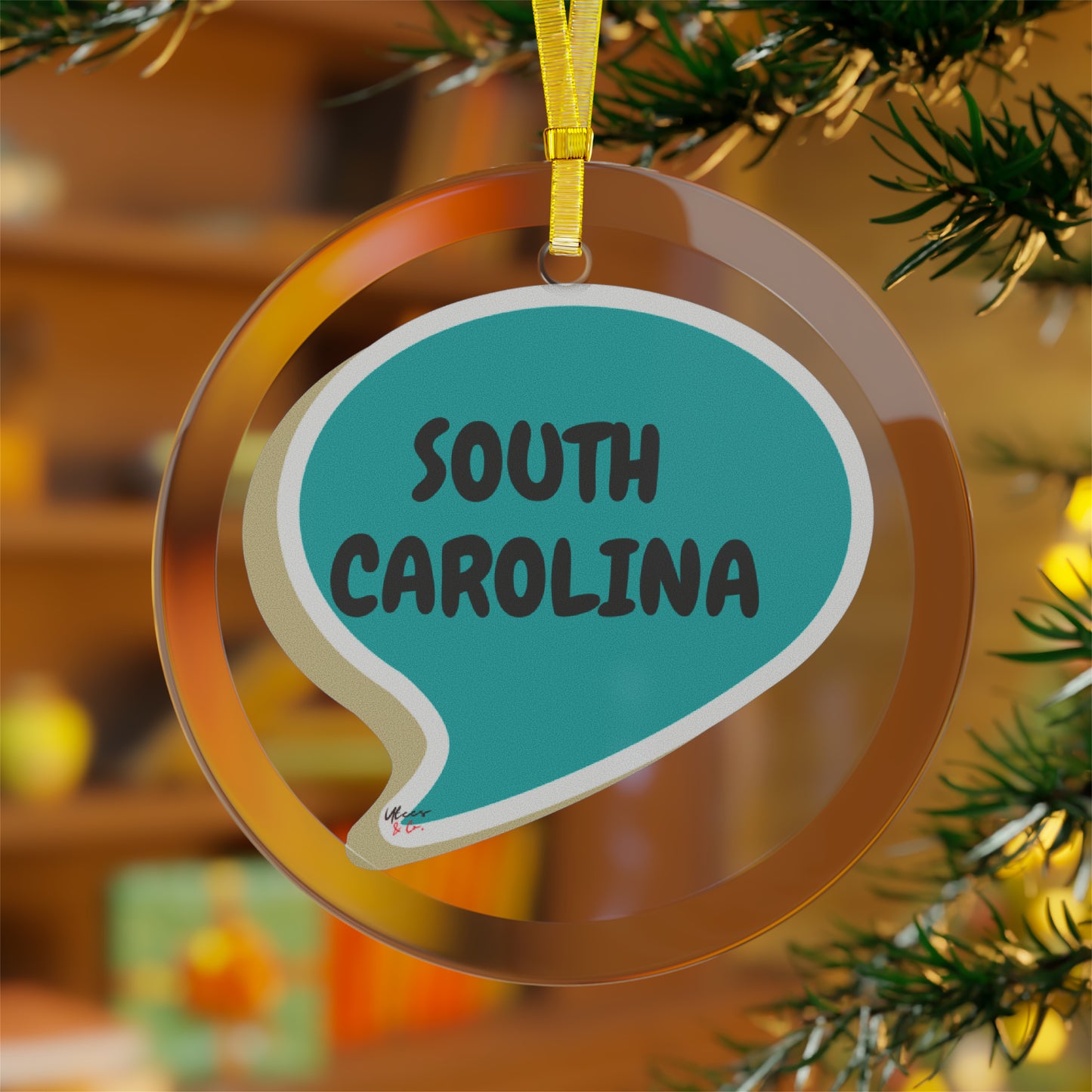 SOUTH CAROLINA GLASS ORNAMENT IN SPEECH BUBBLE FOR FAVORITE STATE DECORATION FOR CHRISTMAS DECOR FOR HOLIDAY DECORATION