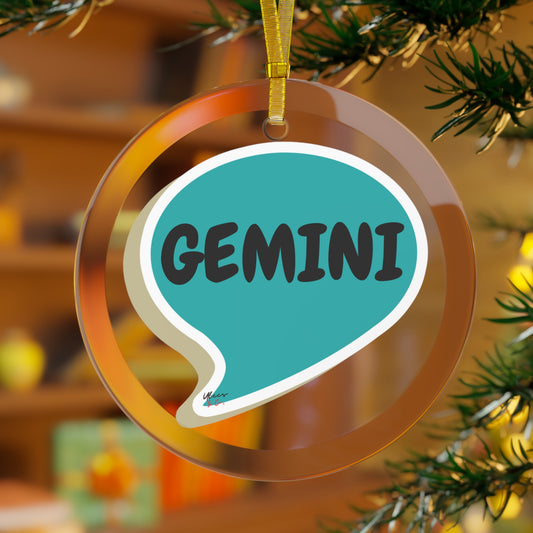 GEMINI ZODIAC SIGN GLASS ORNAMENT SPEECH BUBBLE ASTROLOGY SIGNS CHRISTMAS TREE DECORATION HOME DECOR GEMINI ZODIAC BIRTHDAY GIFT FOR THE HOLIDAYS