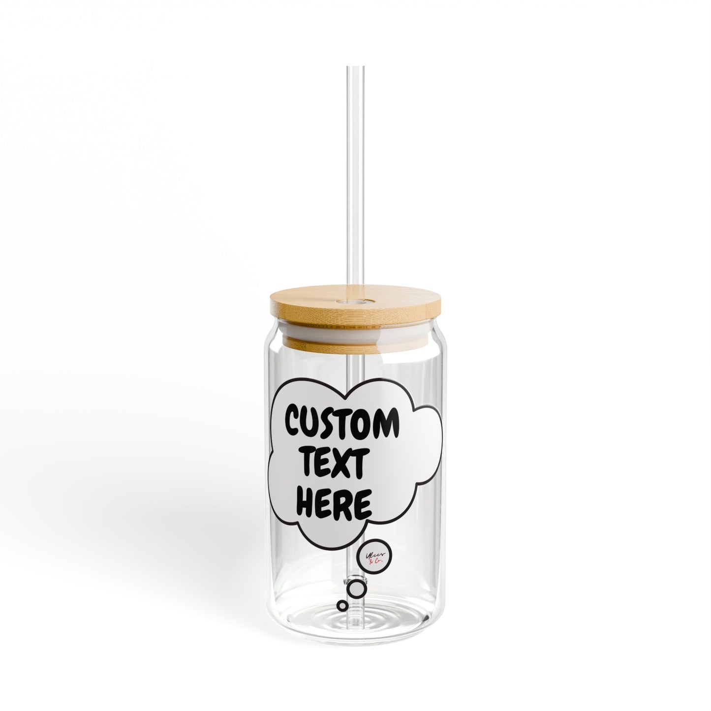 PERSONALIZE ICED COFFEE GLASS IN THOUGHT BUBBLE CUSTOMIZE SIPPER GLASS 16oz CUSTOM GIFT