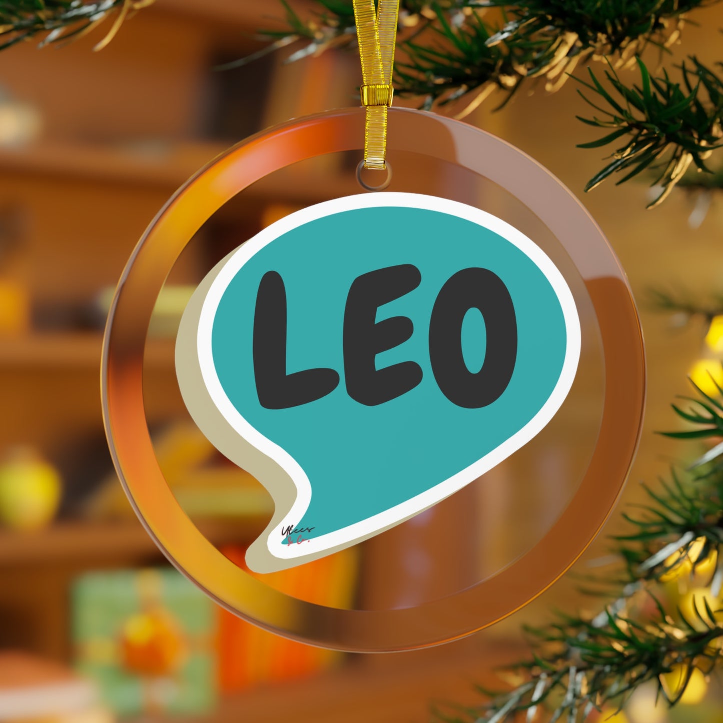 LEO ZODIAC SIGN GLASS ORNAMENT SPEECH BUBBLE STYLE ASTROLOGY LEO SIGNS BIRTHDAY GIFT HOLIDAY SEASON GIFT HOME DECOR TREE DECORATIONS