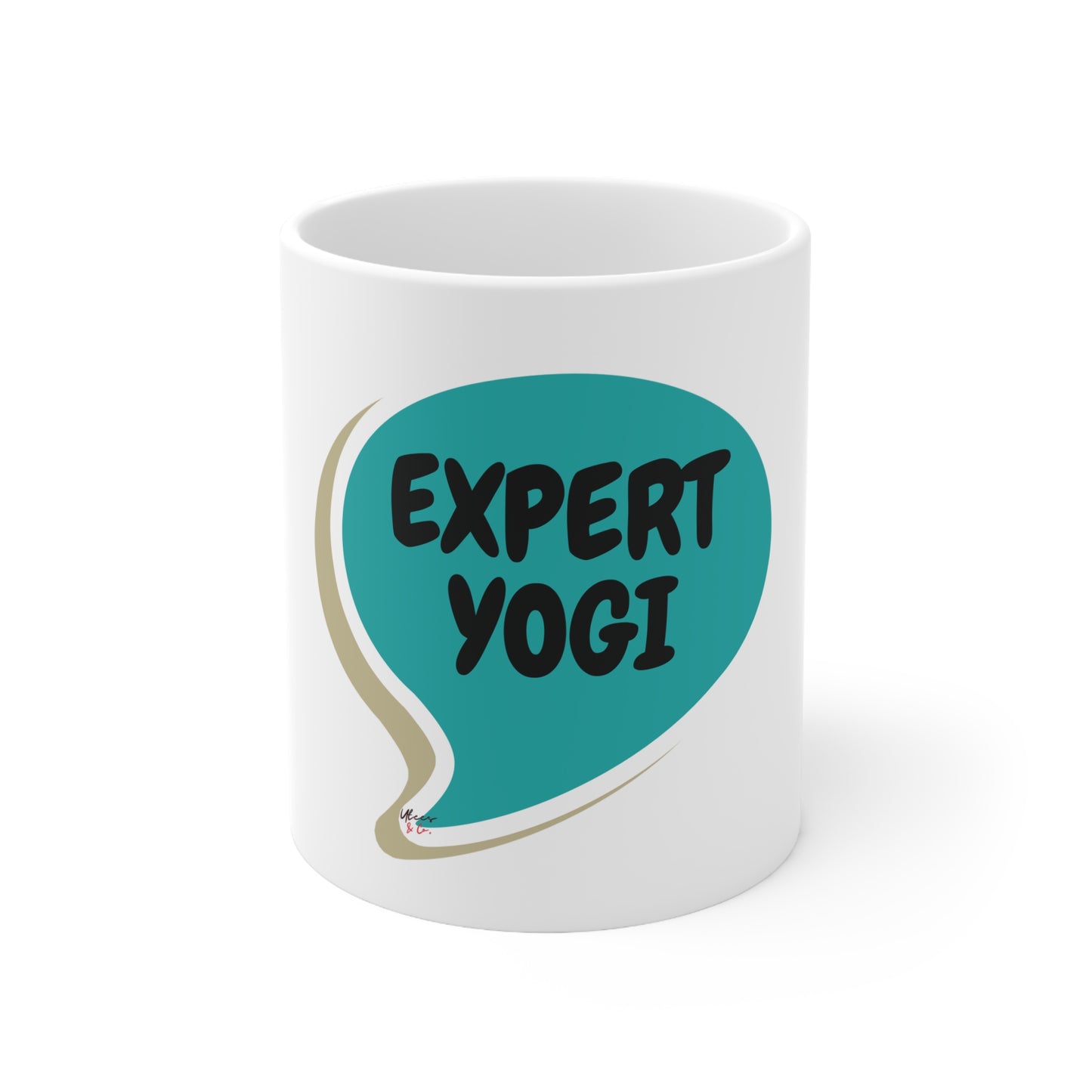 EXPERT YOGI COFFEE MUG IN SPEECH BUBBLE CERAMIC MUG 11oz NAMASTE GIFT FOR YOGI GIFT FOR YOGA EXERCISE AND HEALTHY LIVING GIFT FOR HEAD YOGI IN CHARGE