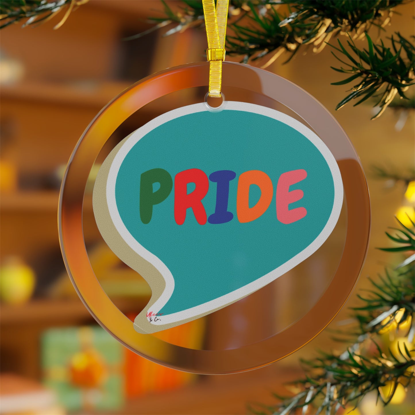 PRIDE RAINBOW GLASS ORNAMENT IN SPEECH BUBBLE LGBTQ GLASS ORNAMENT HOLIDAY DECOR PRIDE CHRISTMAS DECORATIONS