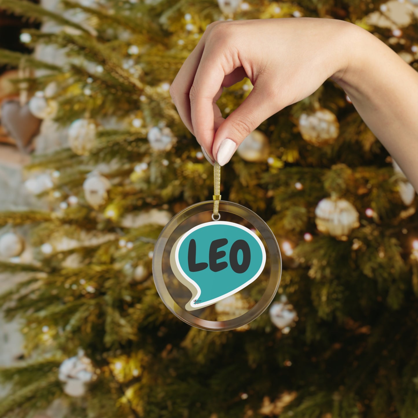 LEO ZODIAC SIGN GLASS ORNAMENT SPEECH BUBBLE STYLE ASTROLOGY LEO SIGNS BIRTHDAY GIFT HOLIDAY SEASON GIFT HOME DECOR TREE DECORATIONS