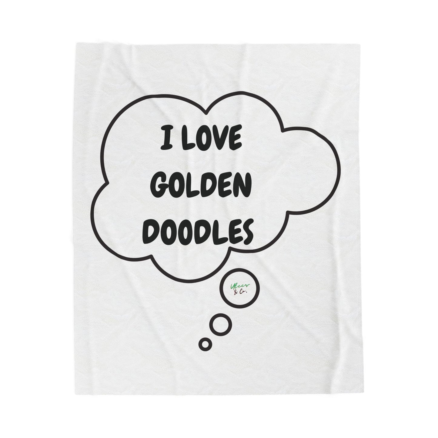 I LOVE GOLDEN DOODLES PLUSH VELVETEEN BLANKET 50'X 60' IN THOUGHT BUBBLE DESIGN DOG DAD 100% POLYESTER BLANKET PET PARENTS MEDIUM TO HEAVY WEIGHT PLUSH VELVETEEN BLANKET DOG MOM