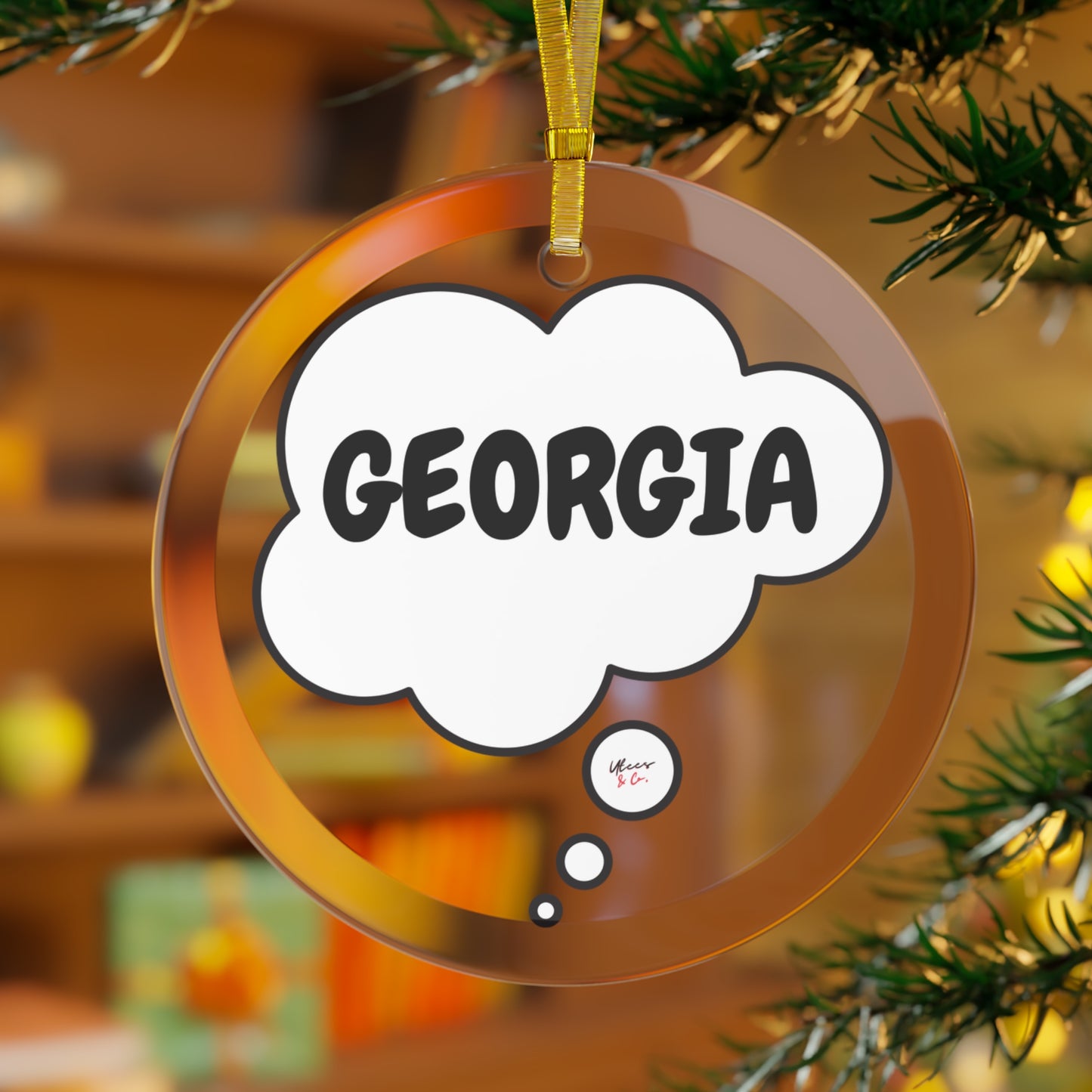 GEORGIA GLASS ORNAMENT IN THOUGHT BUBBLE FOR FAVORITE STATE DECORATION FOR CHRISTMAS DECOR FOR HOLIDAY DECORATION