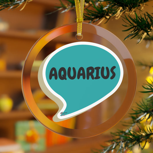 AQUARIUS ZODIAC SIGN TREE ORNAMENT FOR CHRISTMAS HOLIDAYS GIFT IN SPEECH BUBBLE BIRTHDAY SIGN GLASS ORNAMENT GIFT AQUARIUS CONSTELLATION ZODIAC SIGN ASTROLOGY AQUARIUS SIGNS FOR HOME DECOR GIFT