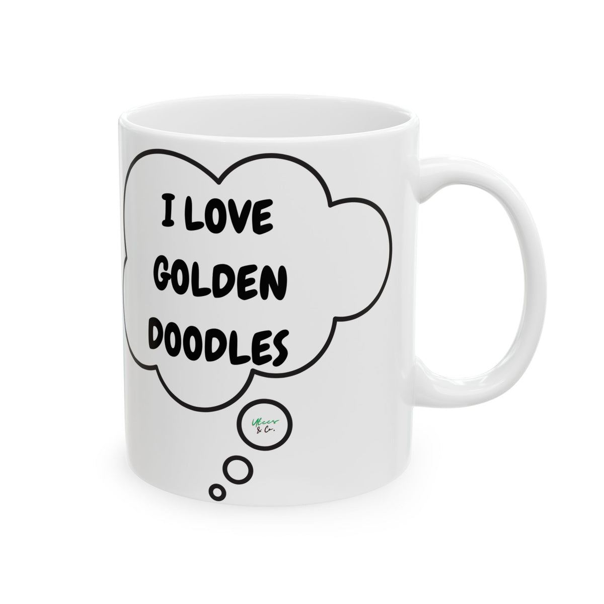 I LOVE GOLDEN DOODLES 11oz CERAMIC MUG IN THOUGHT BUBBLE DESIGN DOG MOM GIFTS DOG DAD GIFTS DRINKWARE FOR PET PARENTS GIFTS FOR DOG LOVERS