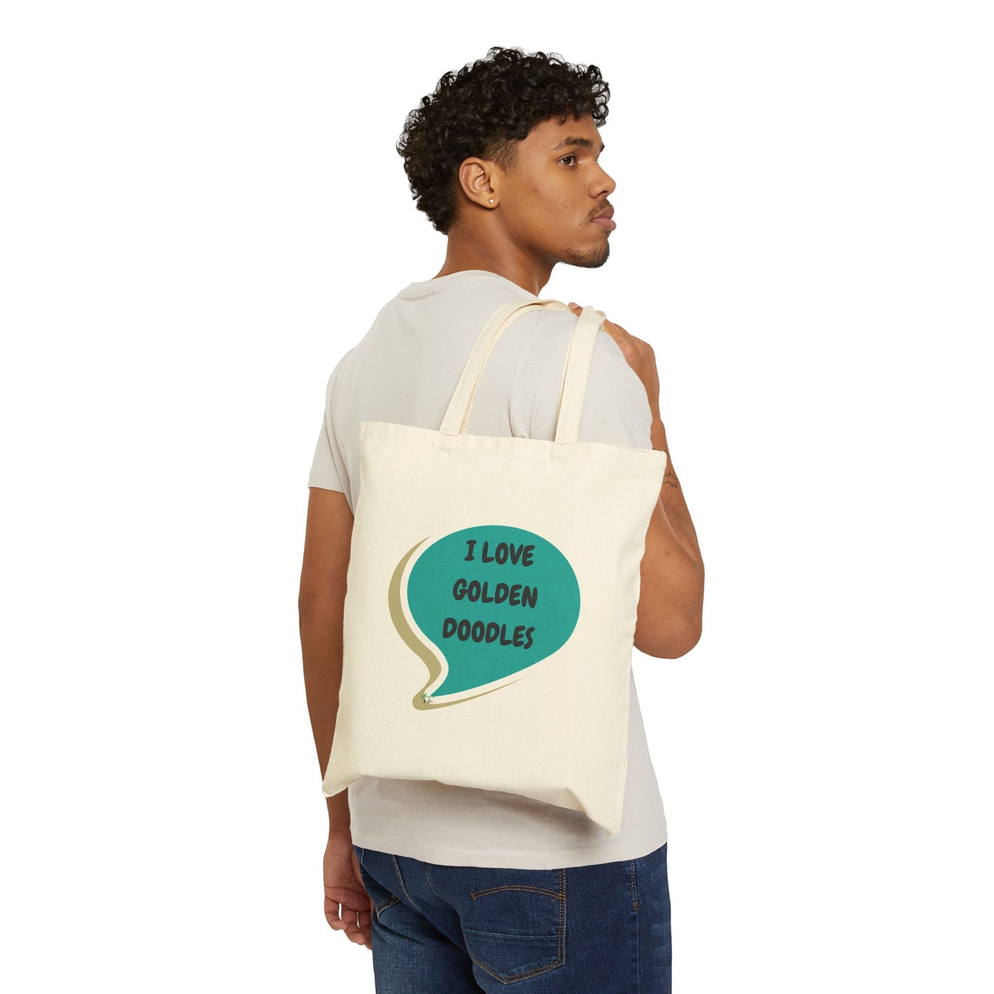 I LOVE GOLDEN DOODLES TOTE BAG IN SPEECH BUBBLE DESIGN COTTON CANVAS TOTE BAG DOG MOM TOTE BAG DOG PARENTS TOTE BAG FOR DOG DAD GIFTS FOR PET PARENTS