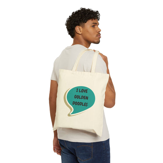 I LOVE GOLDEN DOODLES TOTE BAG IN SPEECH BUBBLE DESIGN COTTON CANVAS TOTE BAG DOG MOM TOTE BAG DOG PARENTS TOTE BAG FOR DOG DAD GIFTS FOR PET PARENTS