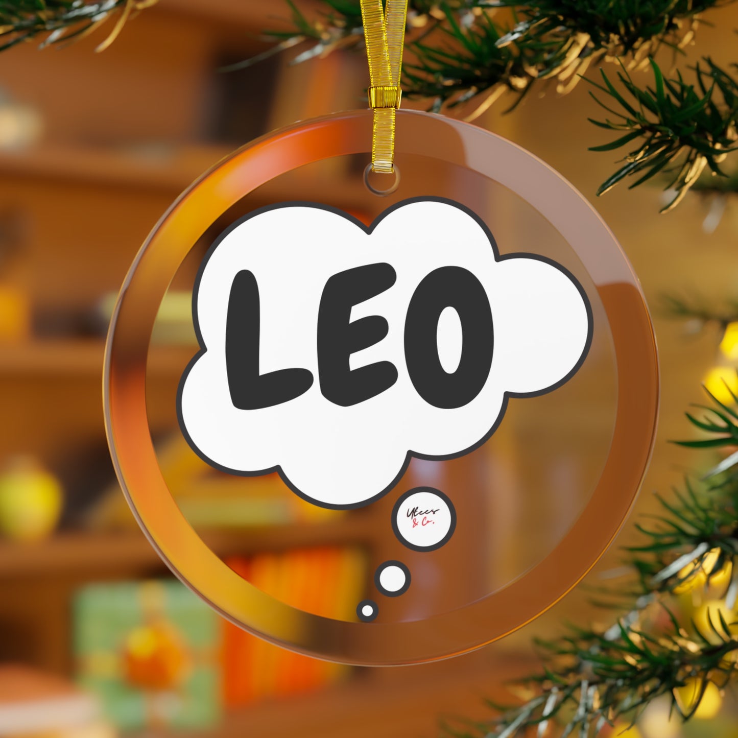 LEO ZODIAC SIGN HOROSCOPE GLASS CHRISTMAS TREE ORNAMENT IN THOUGHT BUBBLE STYLE LEO BIRTHDAY SIGN HOLIDAY DECOR CHRISTMAS LEO SEASON GIFT