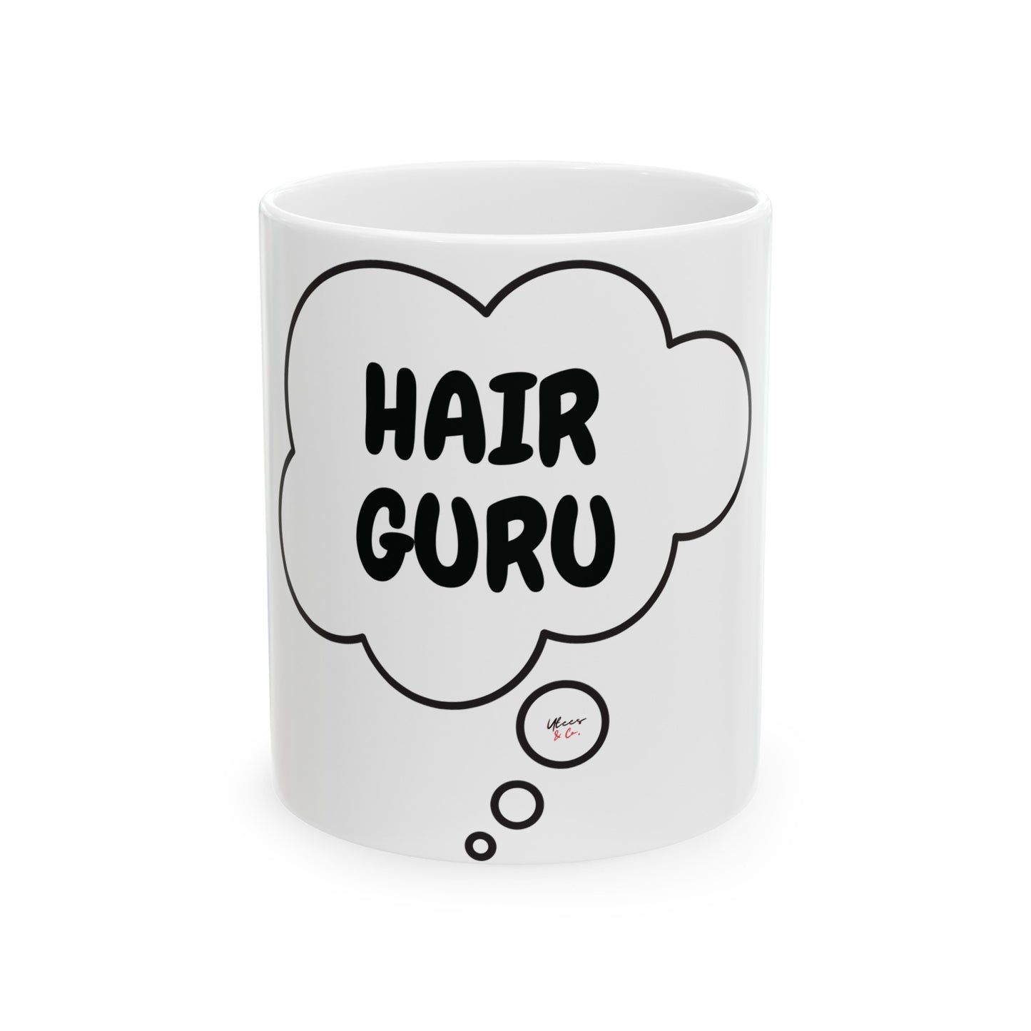 HAIR GURU COFFEE MUG HAIRDRESSER ENTREPRENEUR COFFEE LOVER GIFT MUG FOR COSMOLOGISTS IN THOUGHT BUBBLE CERAMIC 11oz COFFEE MUG GIFT FOR HAIR STYLIST