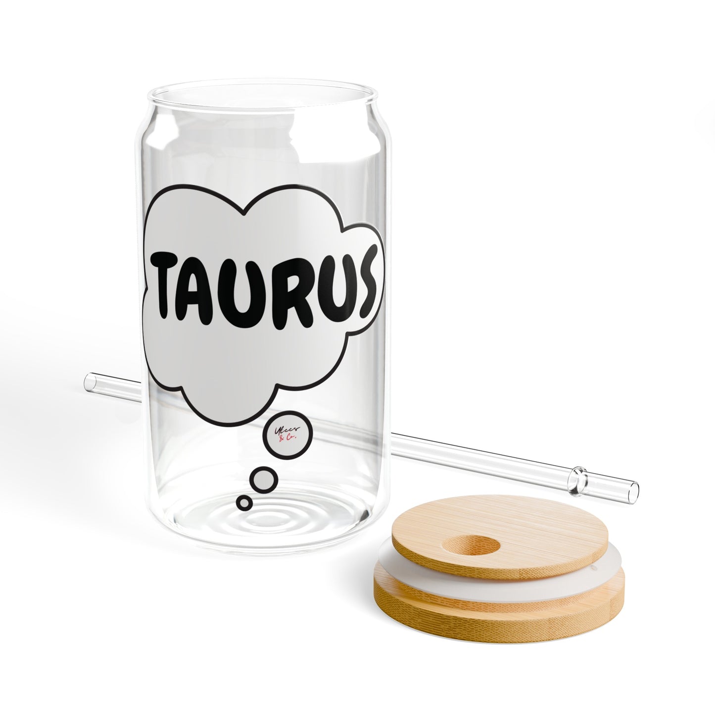 TAURUS ZODIAC SIGN ICED COFFEE GLASSES 16oz SIPPER GLASS IN THOUGHT BUBBLE HOROSCOPE TAURUS SIGN SIPPER GLASS BIRTHDAY GIFT FOR TAURUS ZODIAC SIGN