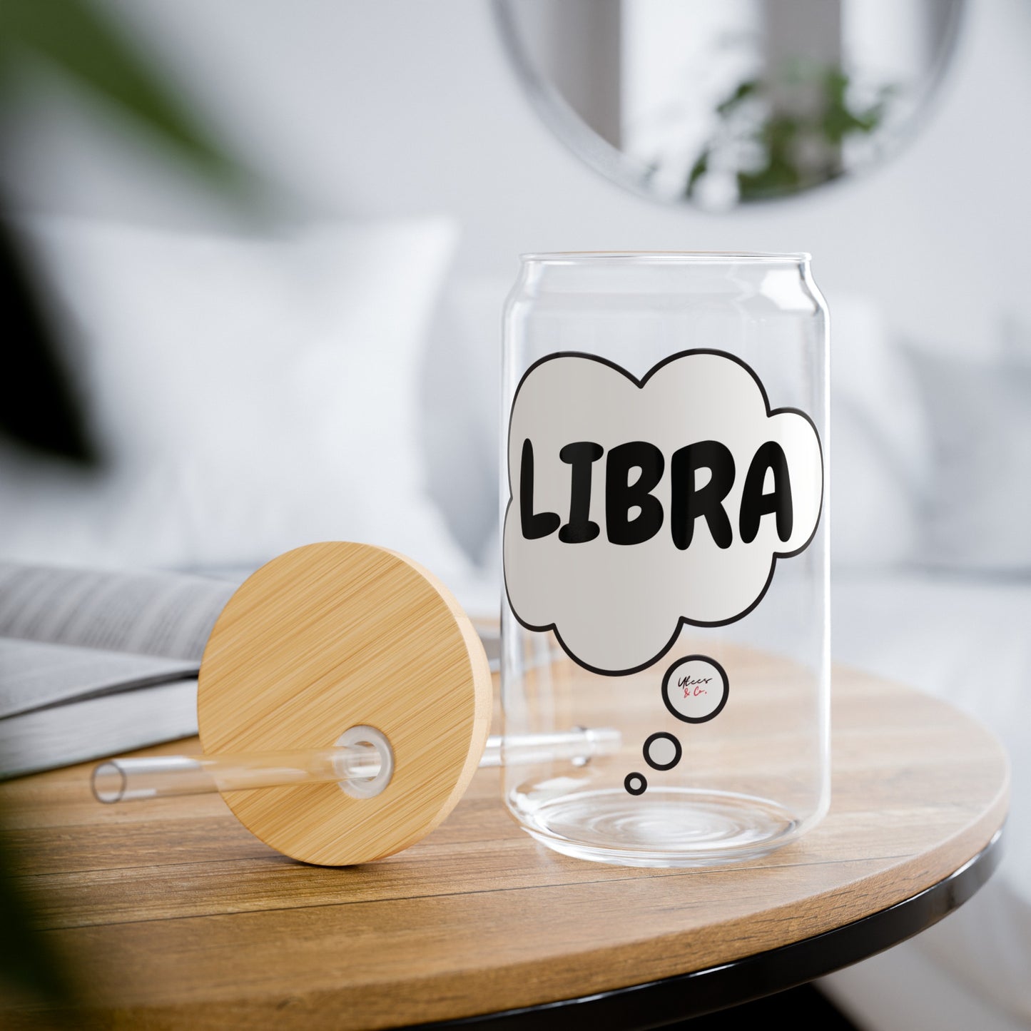 LIBRA ZODIAC SIGN ICED COFFEE GLASSES 16oz SIPPER GLASS IN THOUGHT BUBBLE HOROSCOPE LIBRA SIGN SIPPER GLASS BIRTHDAY GIFT FOR LIBRA ZODIAC SIGN