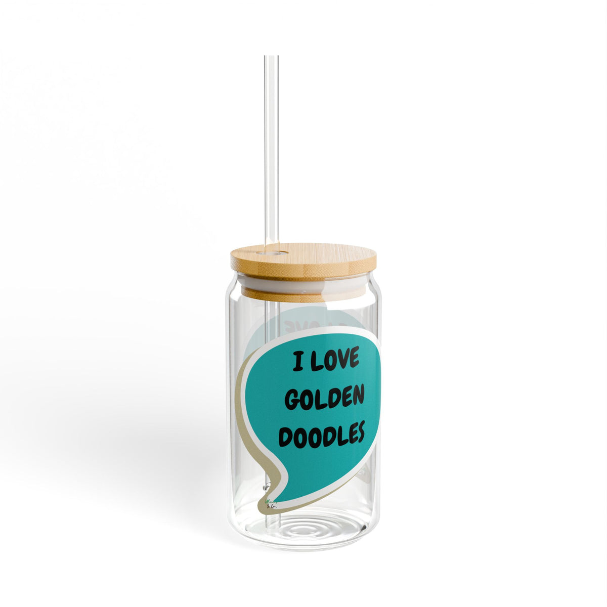I LOVE GOLDEN DOODLES SIPPER GLASS 16oz SPEECH BUBBLE FOR DOG PARENTS GLASSWARE ICED GLASS DOG MOM ICED COFFEE GLASSES DOG DAD DRINKWARE BAMBOO LID WITH STRAW GLASS CAN TUMBLERS