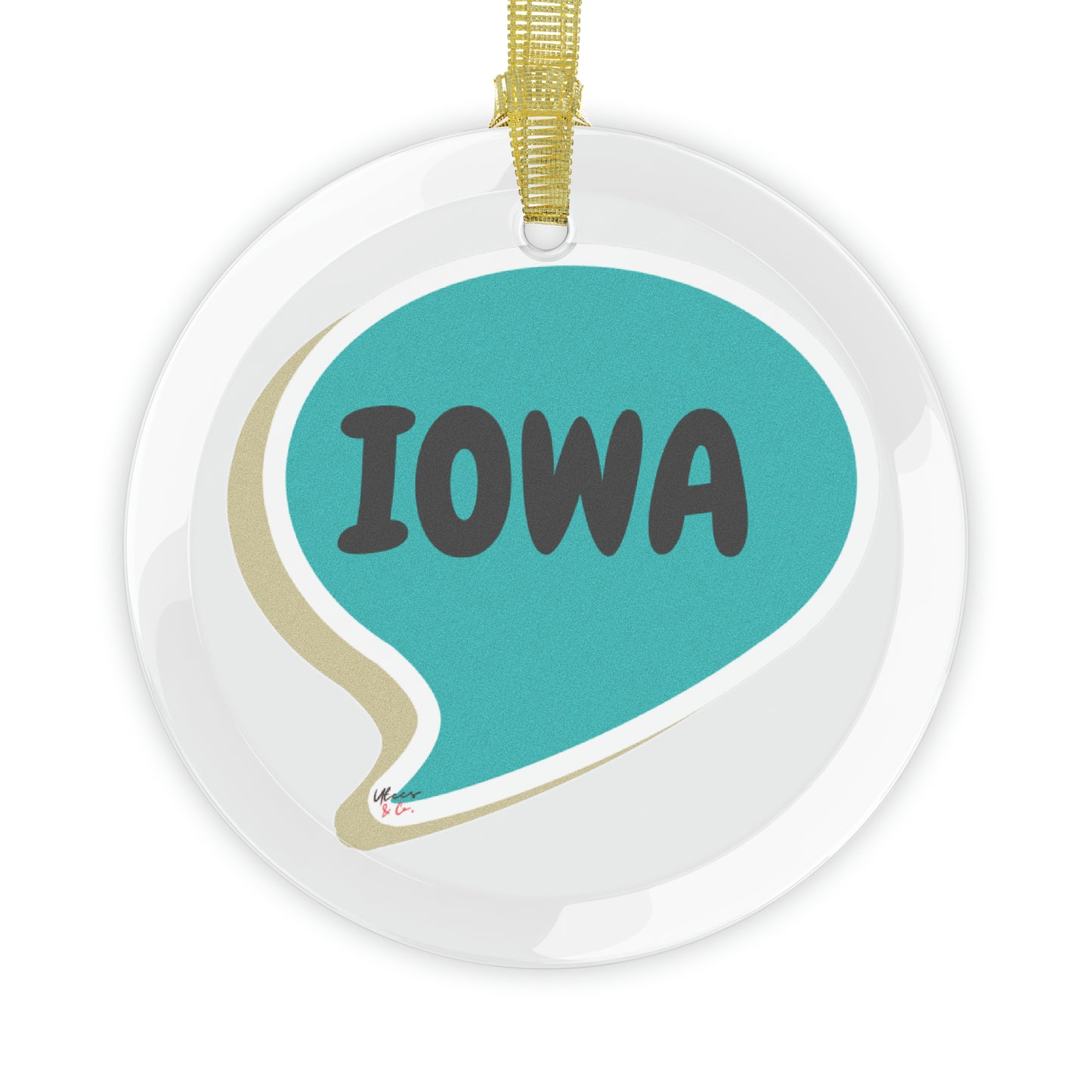 IOWA GLASS ORNAMENT IN SPEECH BUBBLE FOR FAVORITE STATE DECORATION FOR CHRISTMAS DECOR FOR HOLIDAY DECORATION