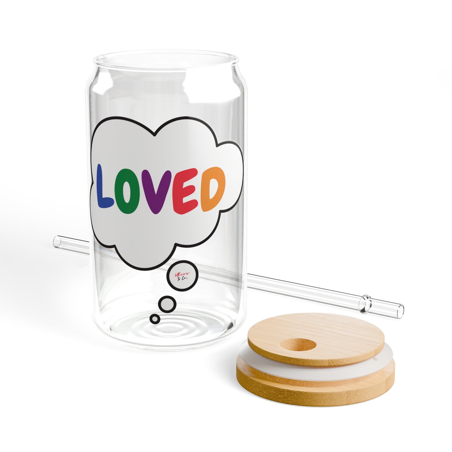 LOVED RAINBOW HAPPY PRIDE ICED COFFEE GLASSES IN THOUGHT BUBBLE LGBTQ EQUALITY RAINBOW PRIDE MONTH HAPPY PRIDE SIPPER GLASS 16oz