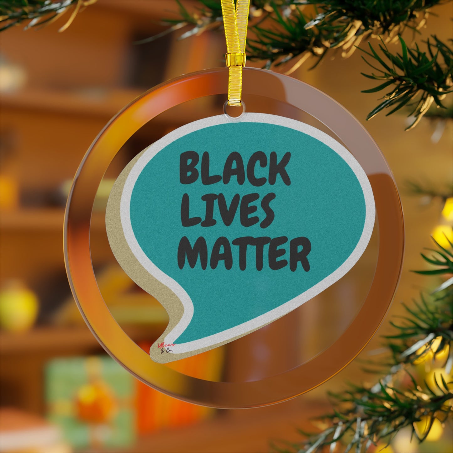 BLACK LIVES MATTER GLASS ORNAMENT IN SPEECH BUBBLE BLM ORNAMENT BLACK LIVES MATTER HOLIDAY DECOR BLACK LIVES MATTER CHRISTMAS DECORATION