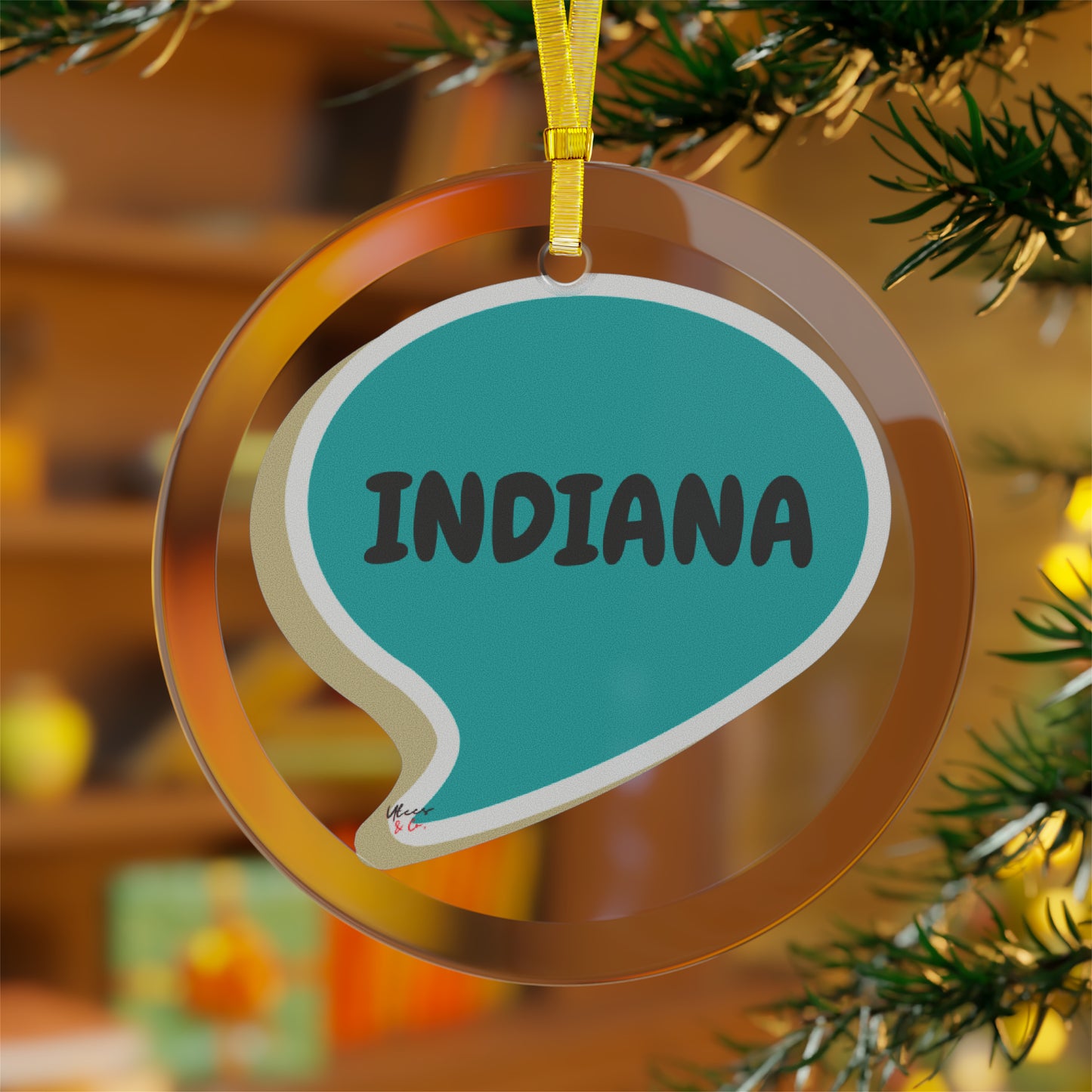 INDIANA GLASS ORNAMENT IN SPEECH BUBBLE FOR FAVORITE STATE DECORATION FOR CHRISTMAS DECOR FOR HOLIDAY DECORATION