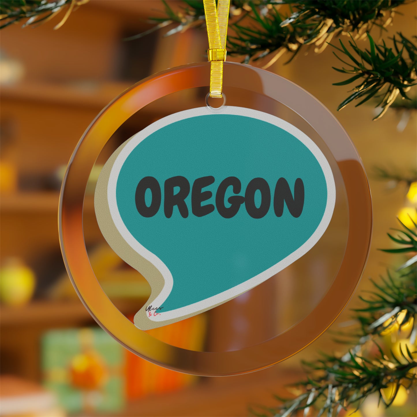 OREGON GLASS ORNAMENT IN SPEECH BUBBLE FOR FAVORITE STATE DECORATION FOR CHRISTMAS DECOR FOR HOLIDAY DECORATION