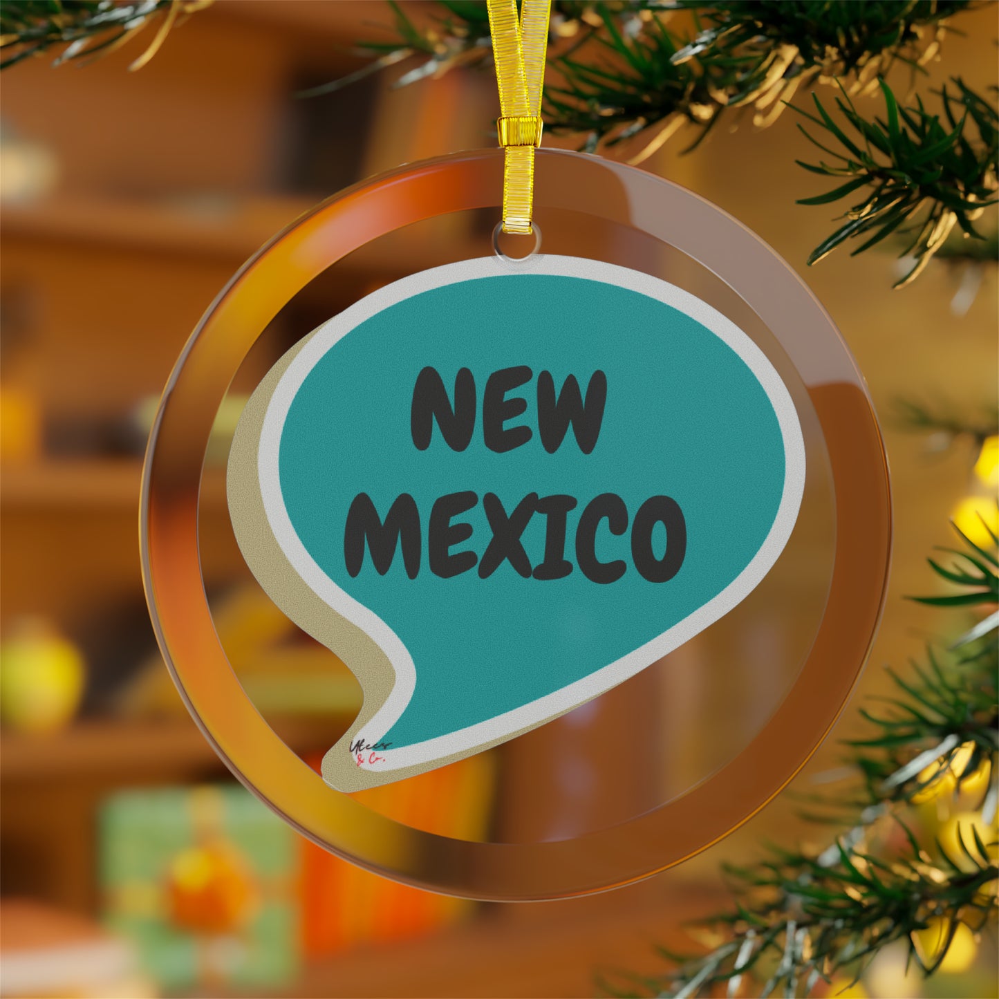 NEW MEXICO GLASS ORNAMENT IN SPEECH BUBBLE FOR FAVORITE STATE DECORATION FOR CHRISTMAS DECOR FOR HOLIDAY DECORATION