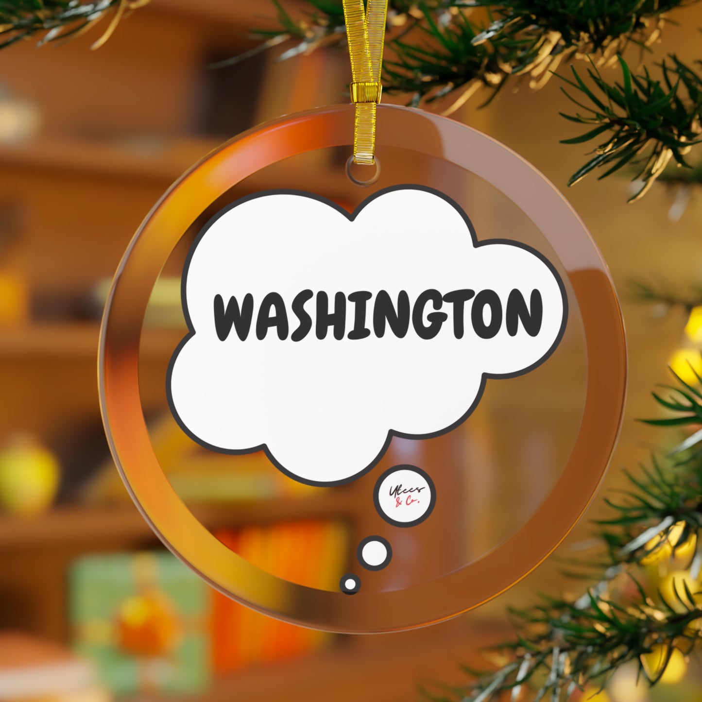 WASHINGTON GLASS ORNAMENT IN THOUGHT BUBBLE FOR CHRISTMAS HOLIDAY DECORATION FOR FAVORITE STATE DECORATION