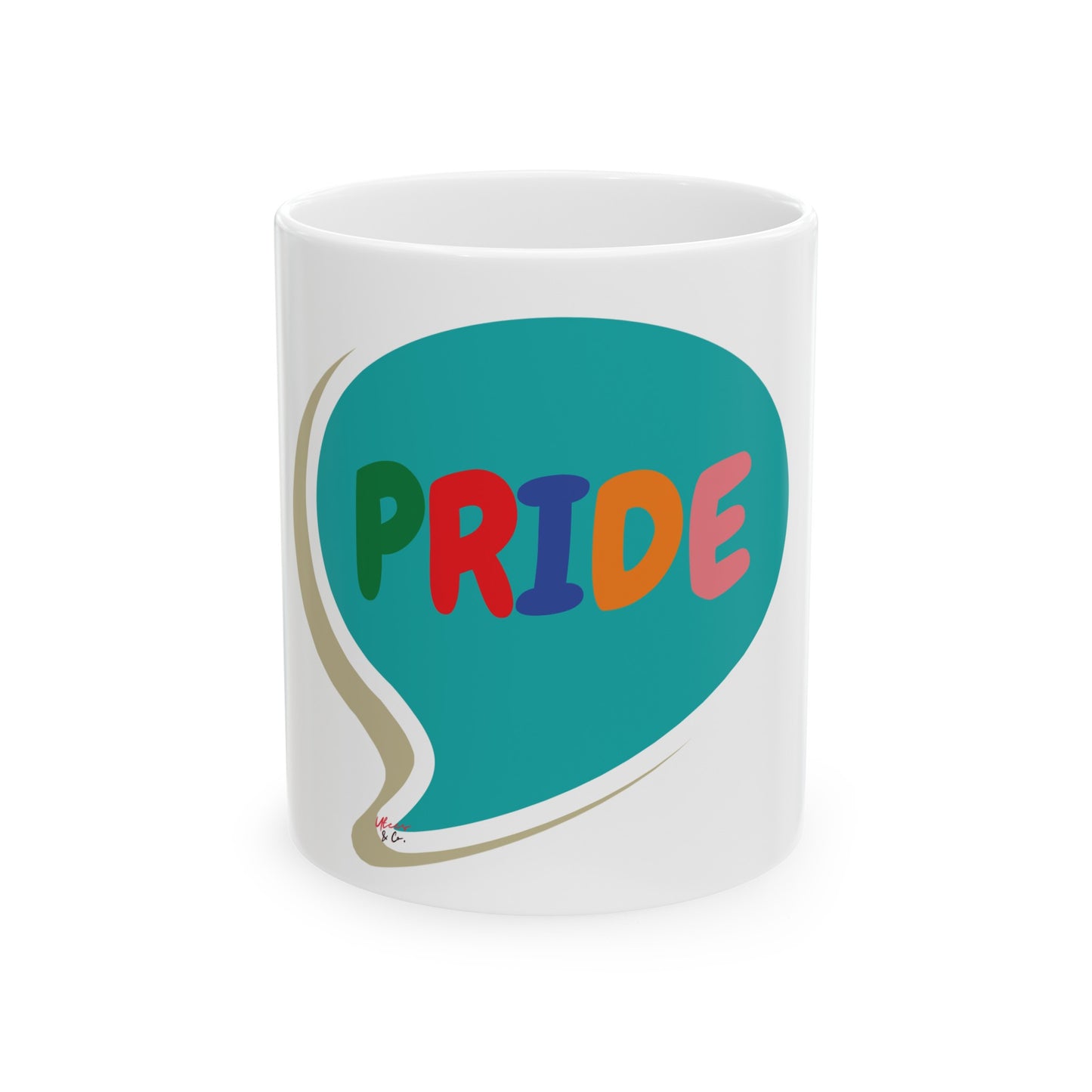 PRIDE COFFEE MUG IN SPEECH BUBBLE RAINBOW MUG LGBTQ CERAMIC MUG 11oz PRIDE MONTH COFFEE MUG